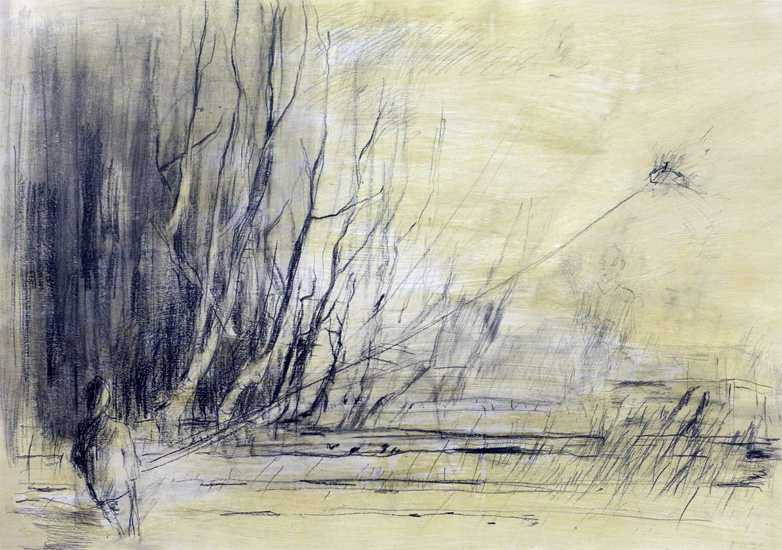 Spiel, 2012, Graphit, Kohle, Kreide auf Papier, 40 x 59 cm